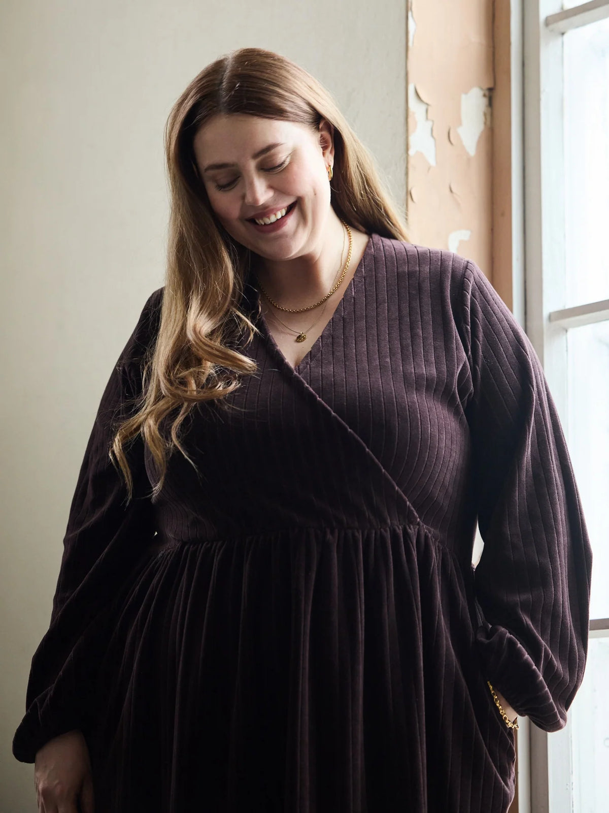Velour Rib Dress - Dark Brown
