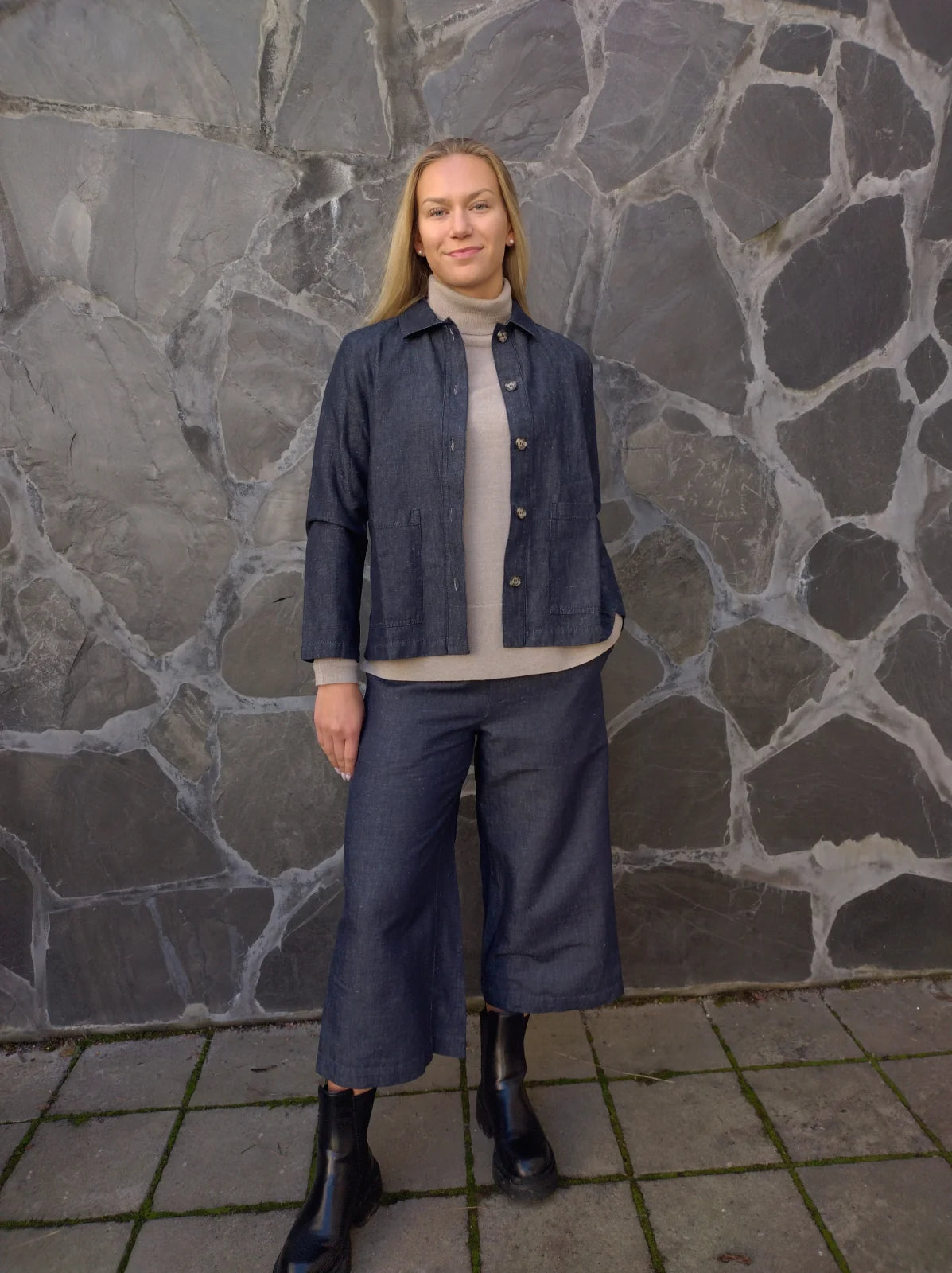 GERDA Pellavaculottes - Tumma denimin sininen