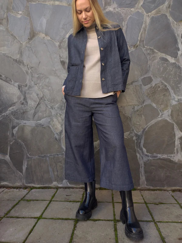 GERDA Pellavaculottes - Tumma denimin sininen