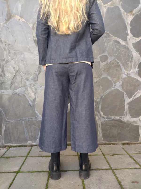 GERDA Pellavaculottes - Tumma denimin sininen