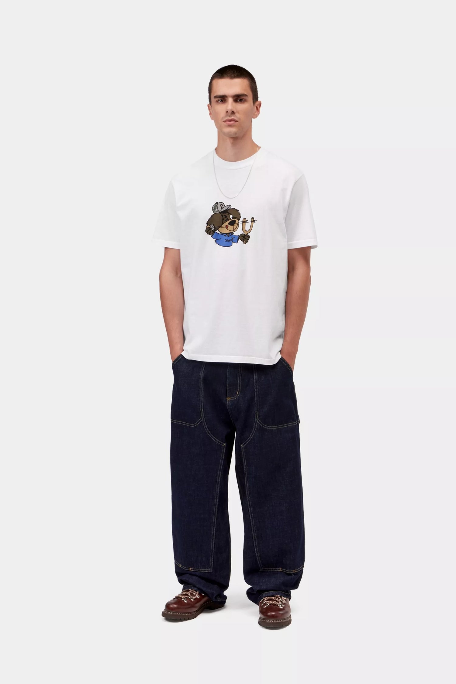 S/S Slingshot T-Shirt - White, Heavy enzyme wash
