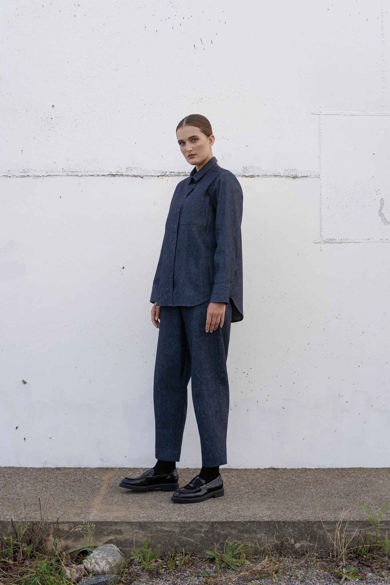 Hemp Denim Barrel Leg Trousers