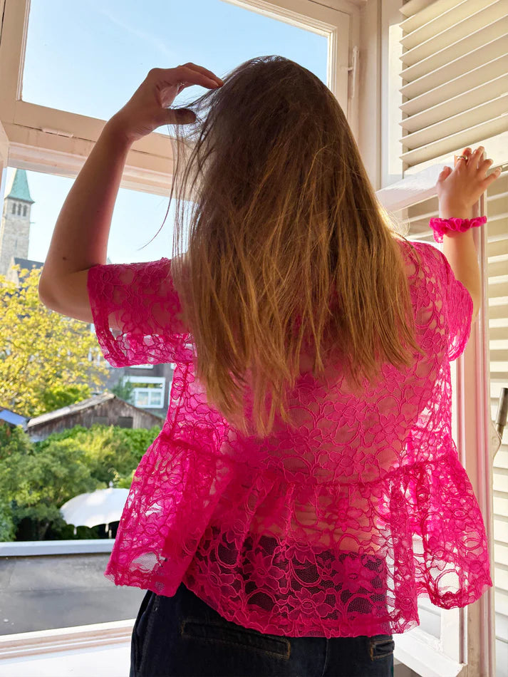 Lace Peplum Top - Think Pink