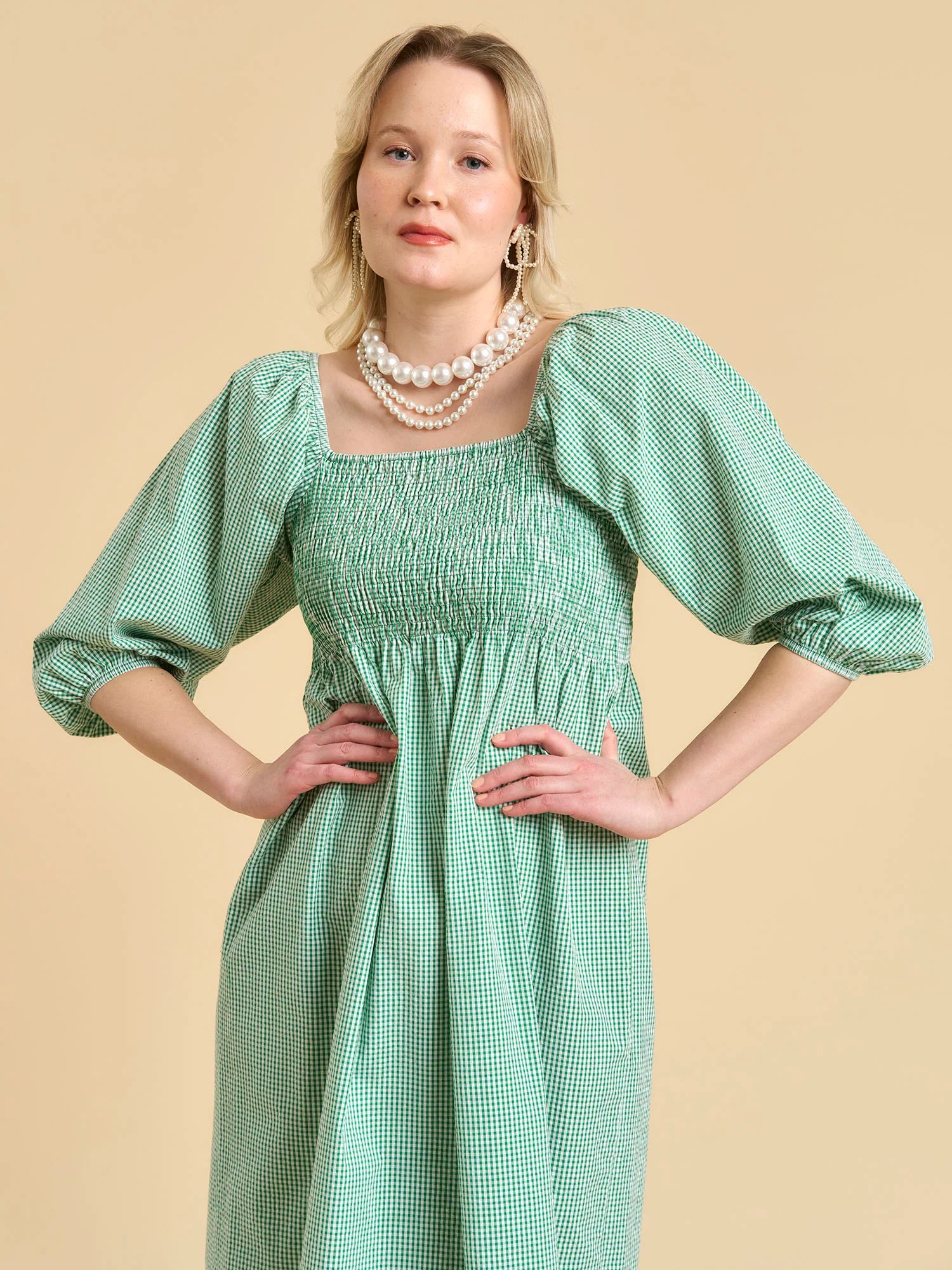 Esme Dress - Gingham Green
