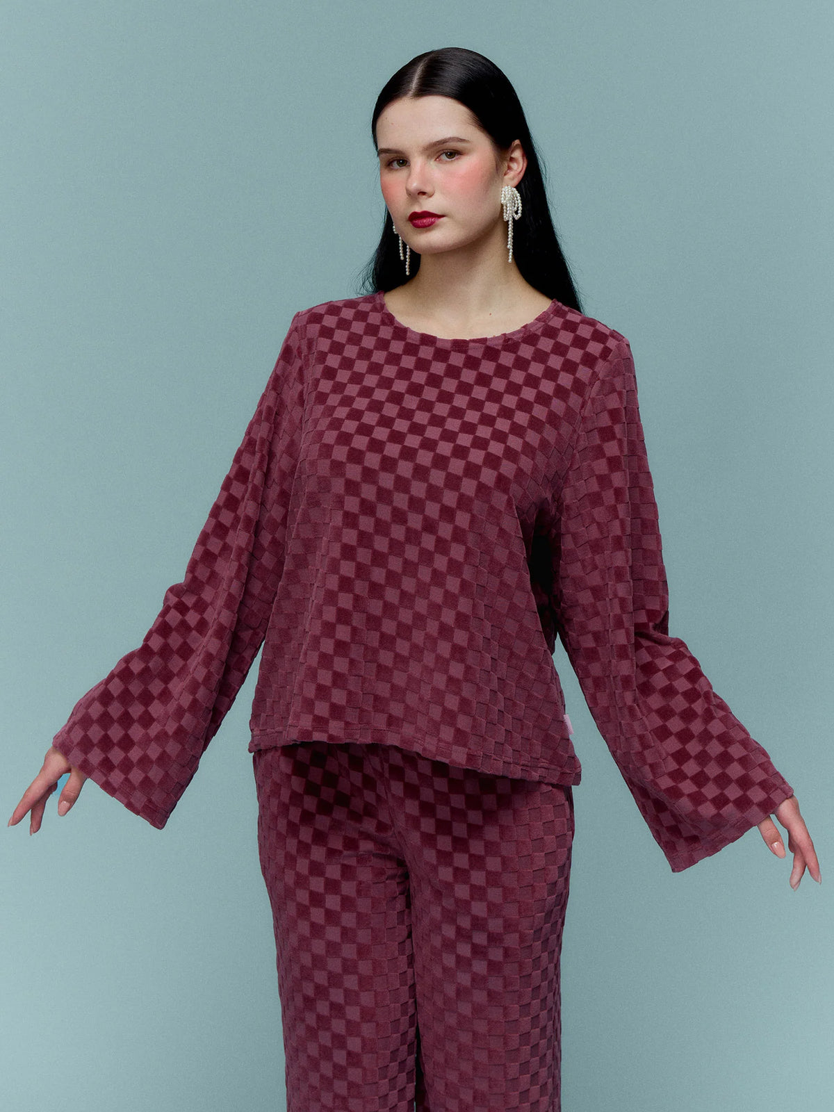 Joanna Shirt - Chess Velour Wine