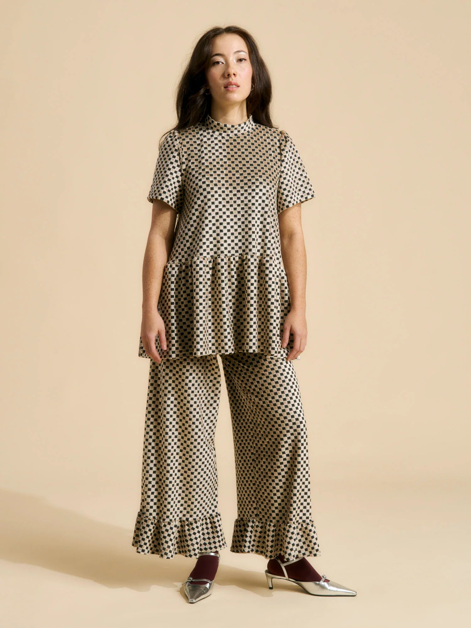 Vanda Peplum Shirt - Chess Almond