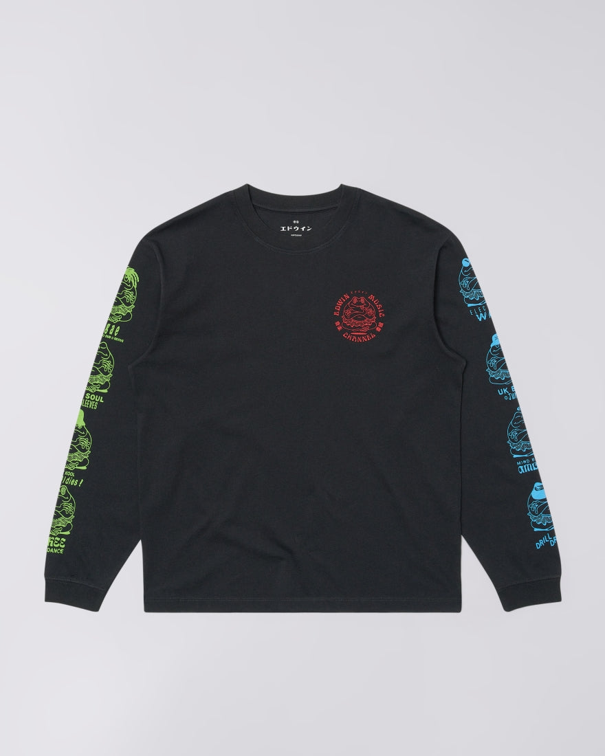 Edwin Music Channel T-Shirt LS - Black / Blue / Lime