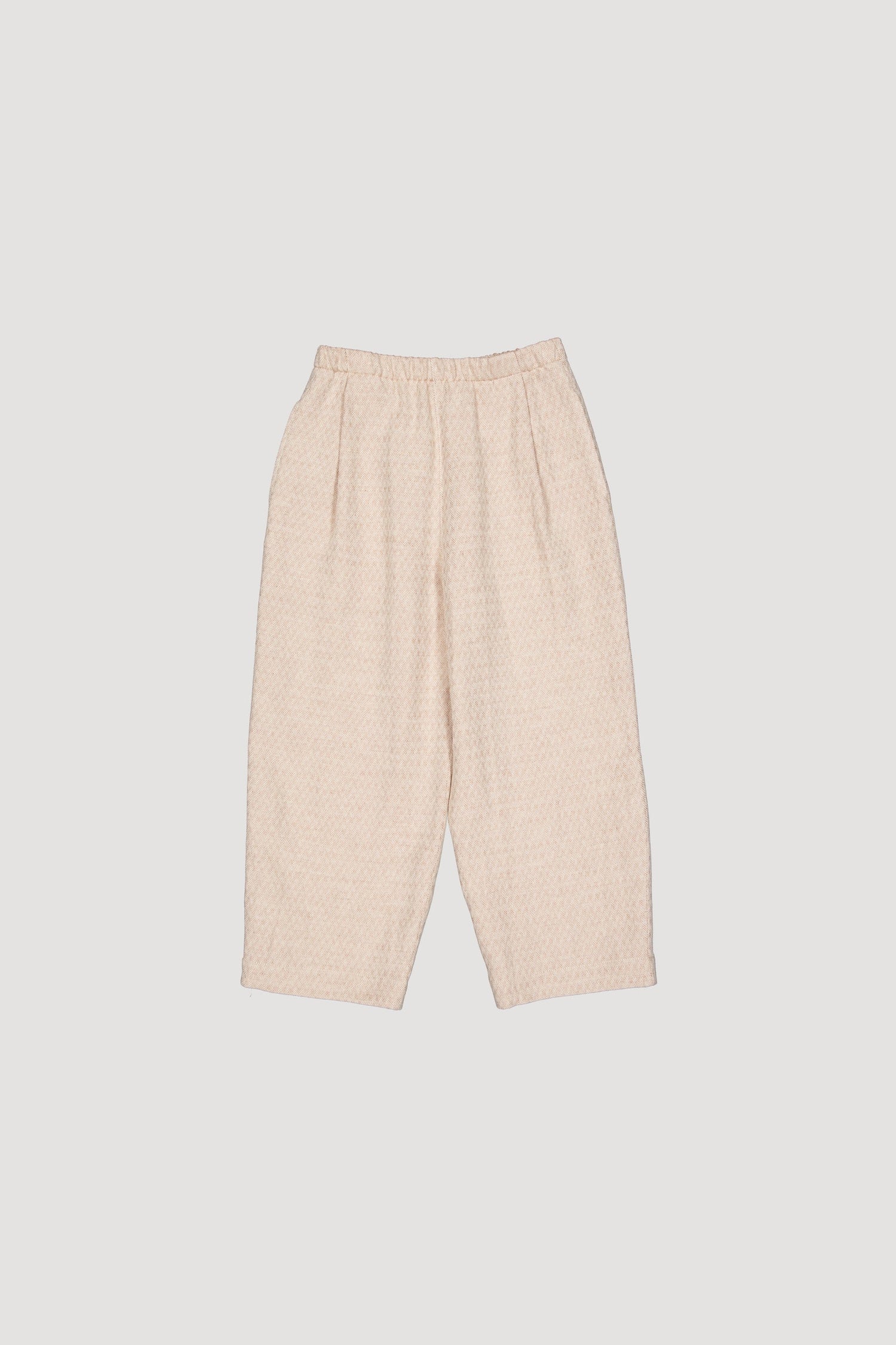 Pleated Pull On Trousers - Beige Herringbone
