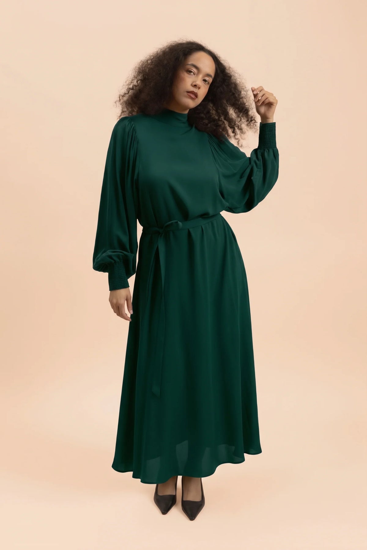 Puff Longline Dress - Dark Green