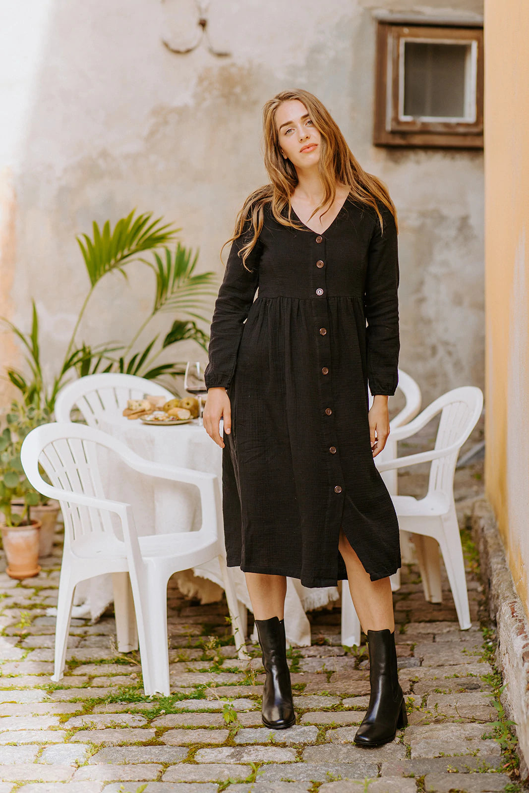 Button Dress - Black