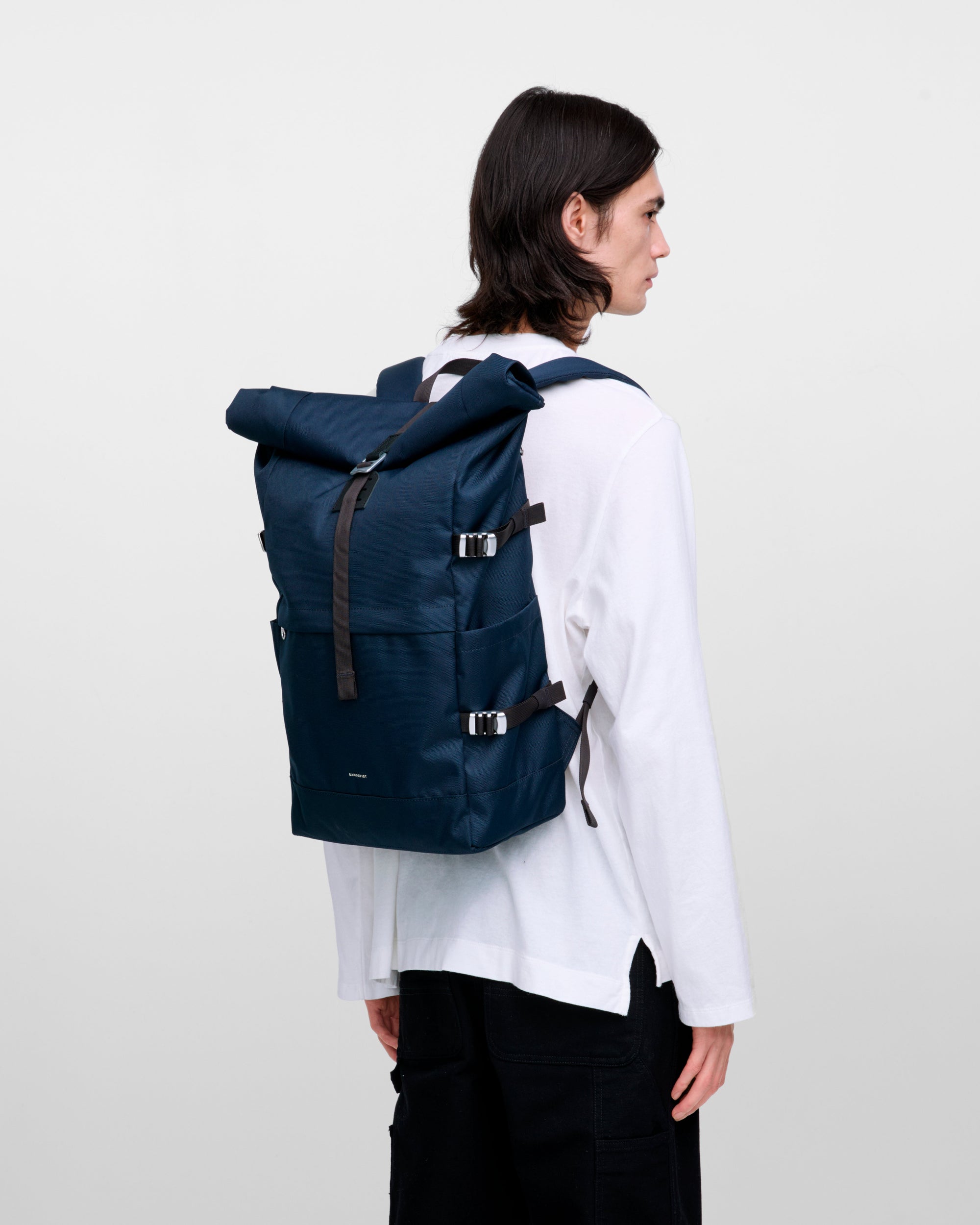 Icon Rolltop Backpack L - Navy with black leather