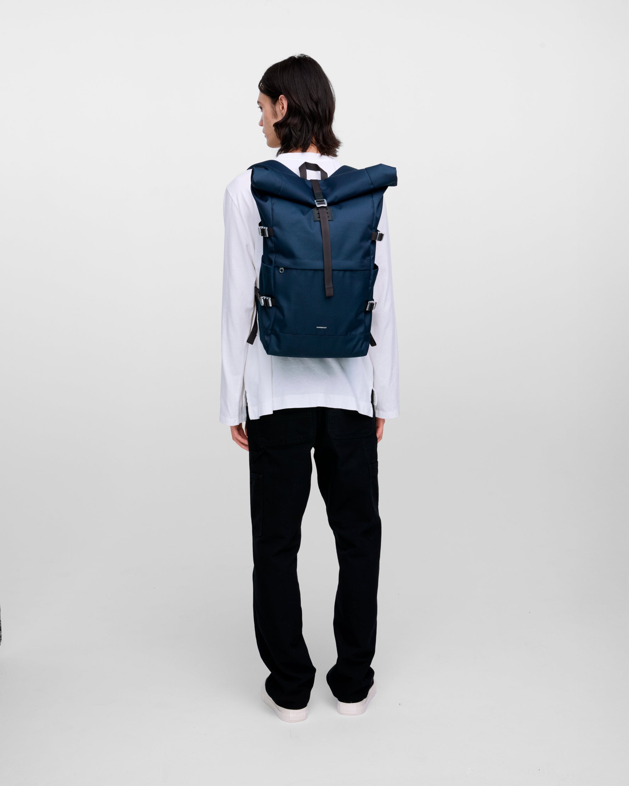 Icon Rolltop Backpack L - Navy with black leather