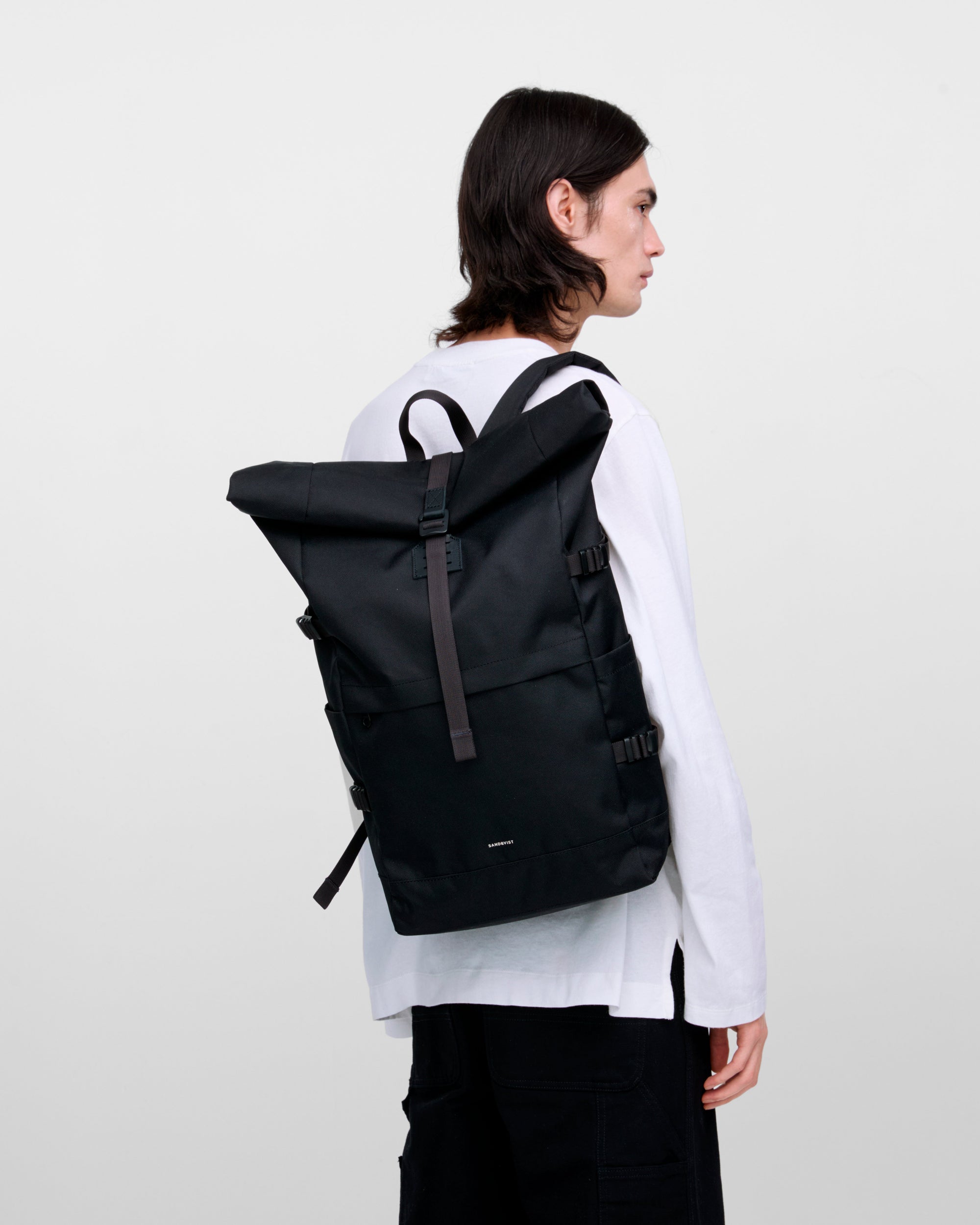 Icon Rolltop Backpack L - Black with black leather