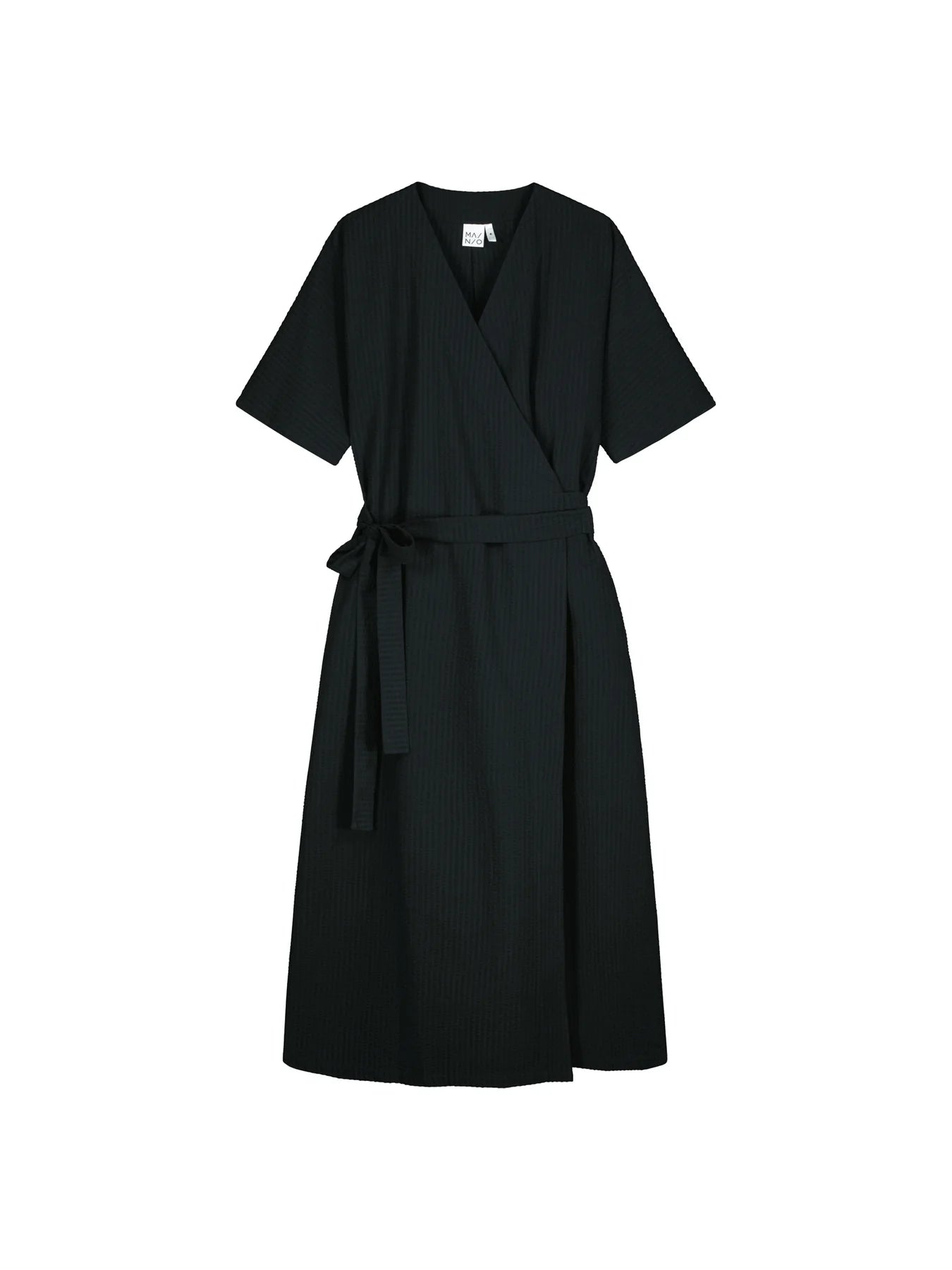 Ava Seersucker Wrap Dress - Black