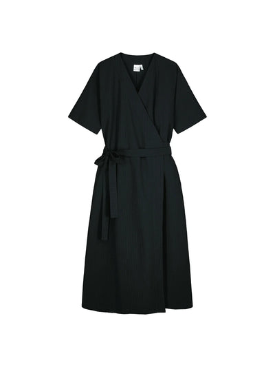 Ava Seersucker Wrap Dress - Black