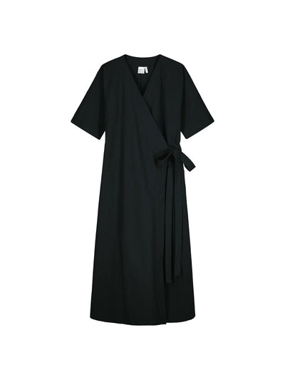 Ava Seersucker Wrap Dress - Black
