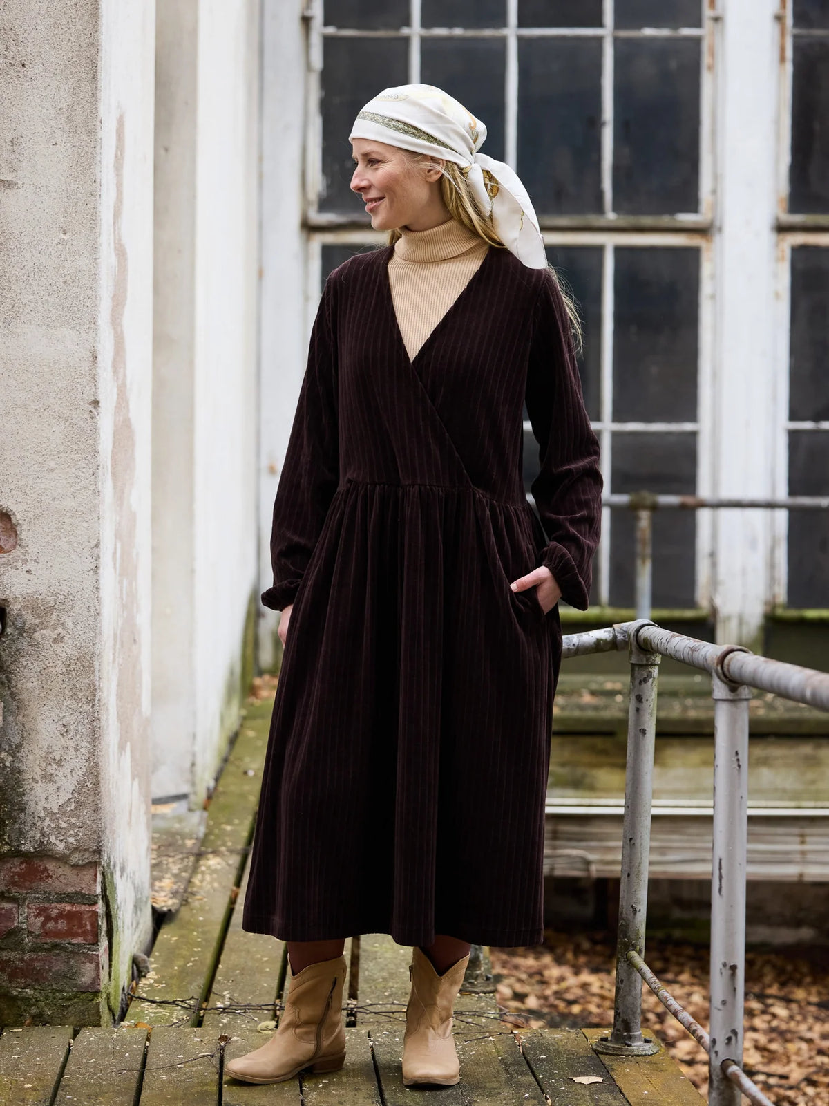 Velour Rib Dress - Dark Brown