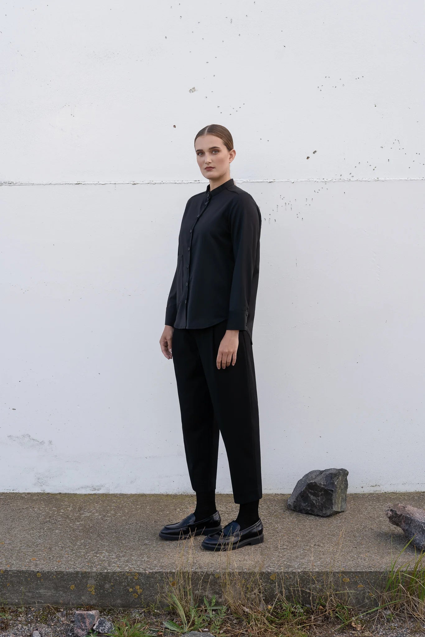 Pleated Trousers - Black (brushed cotton)