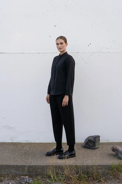 Pleated Trousers - Black (brushed cotton)
