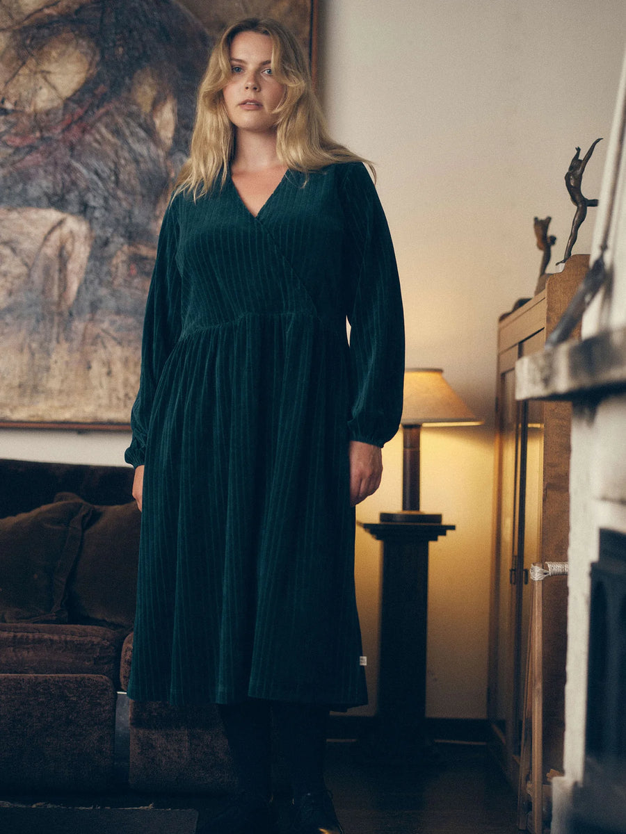 Velour Rib Dress - Dark Sea
