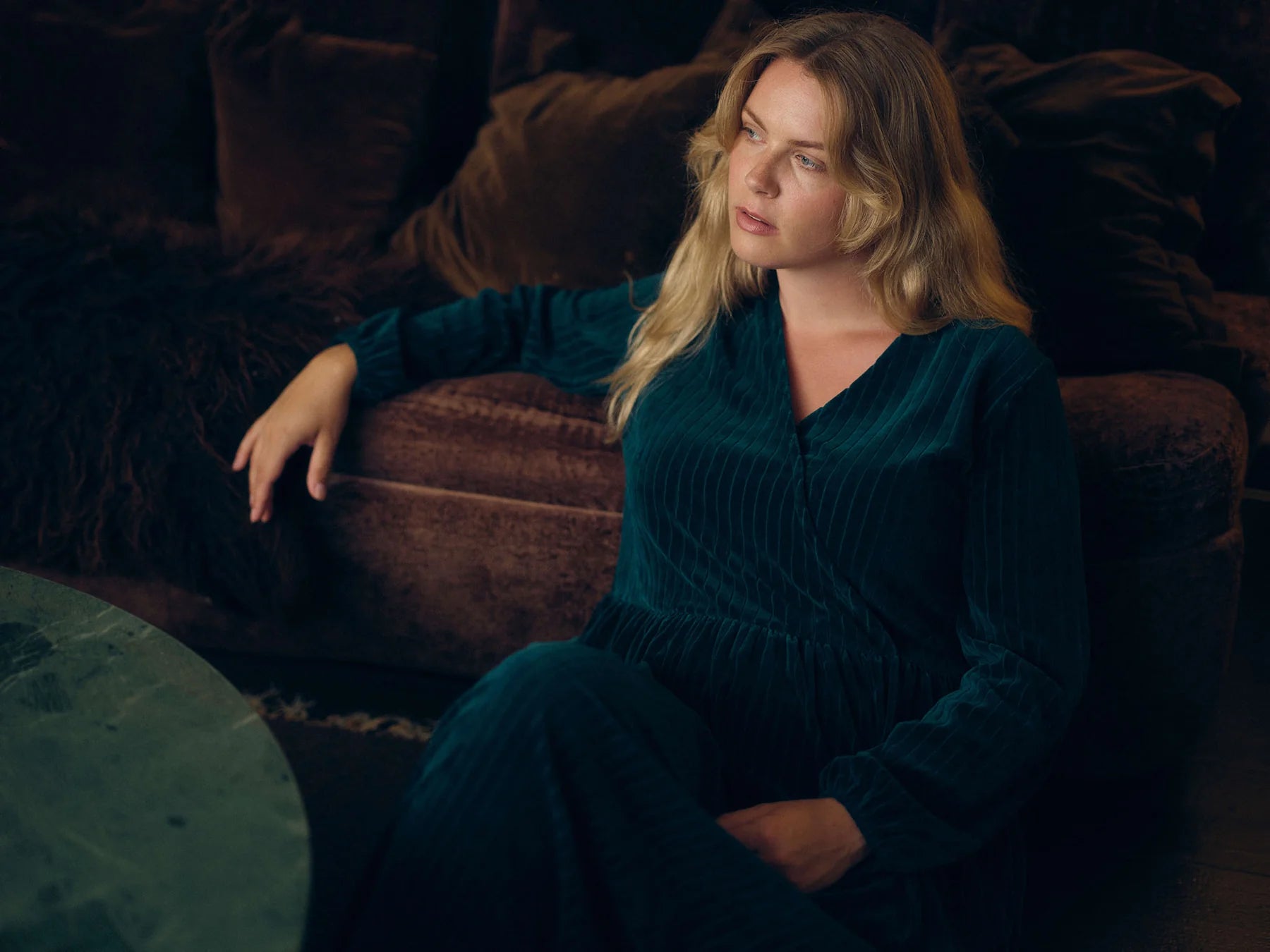 Velour Rib Dress - Dark Sea