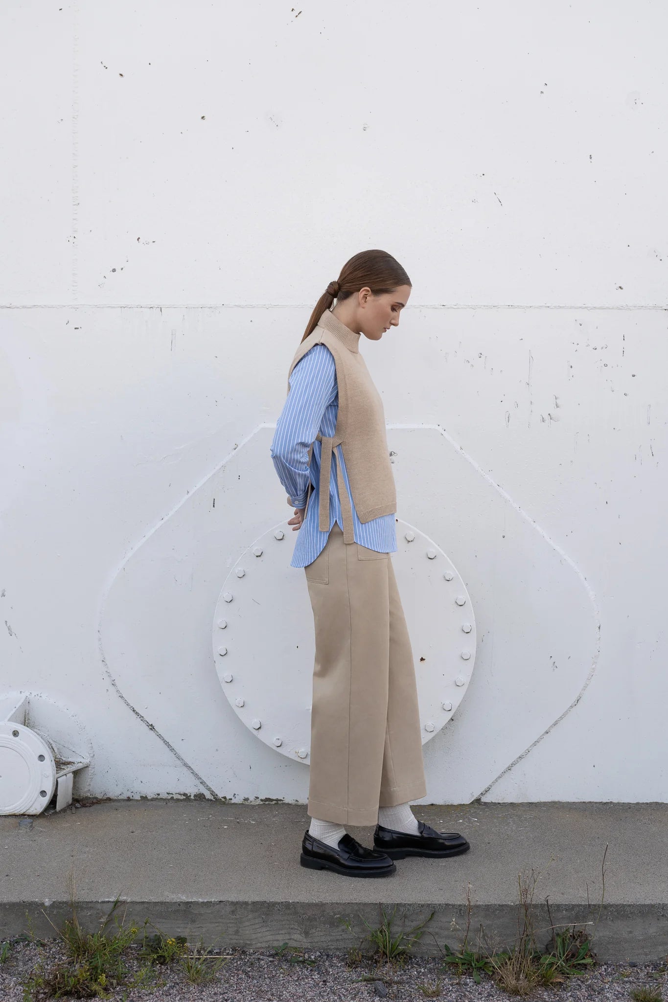 Loose Twill Trousers - Beige