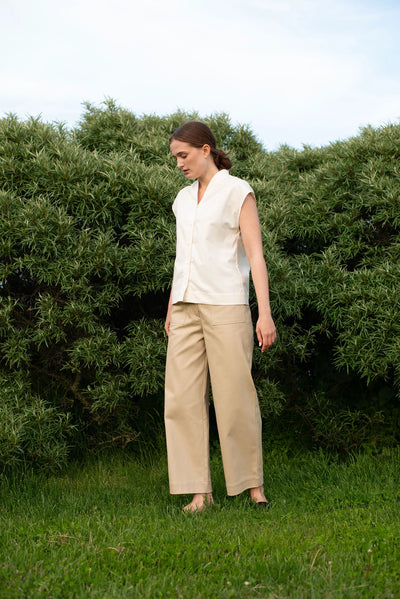Loose Twill Trousers - Beige