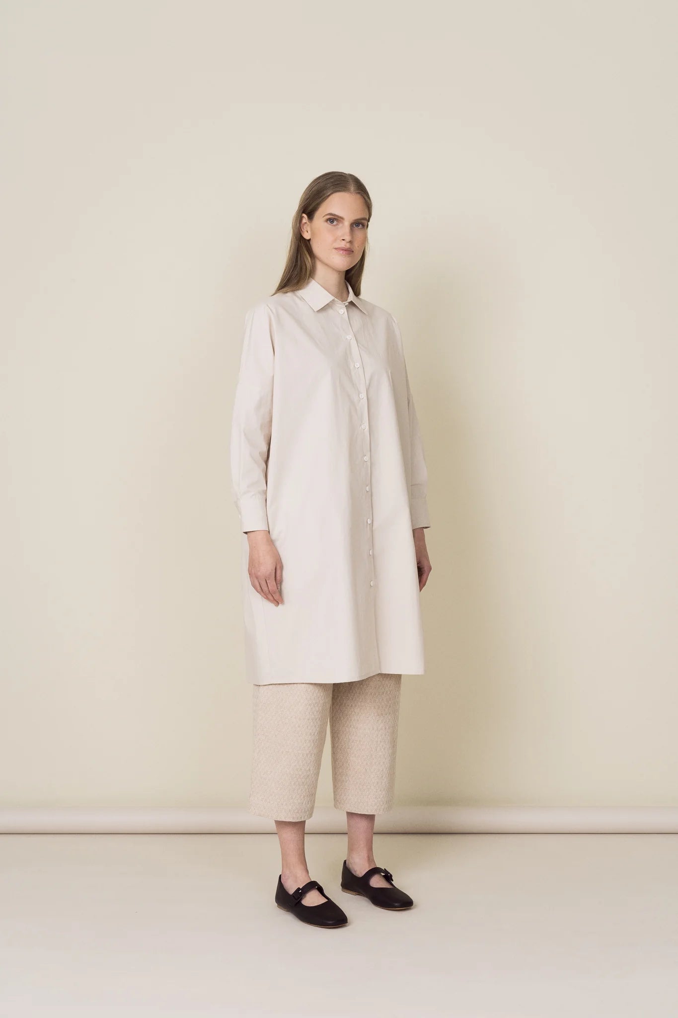 Pleated Pull On Trousers - Beige Herringbone