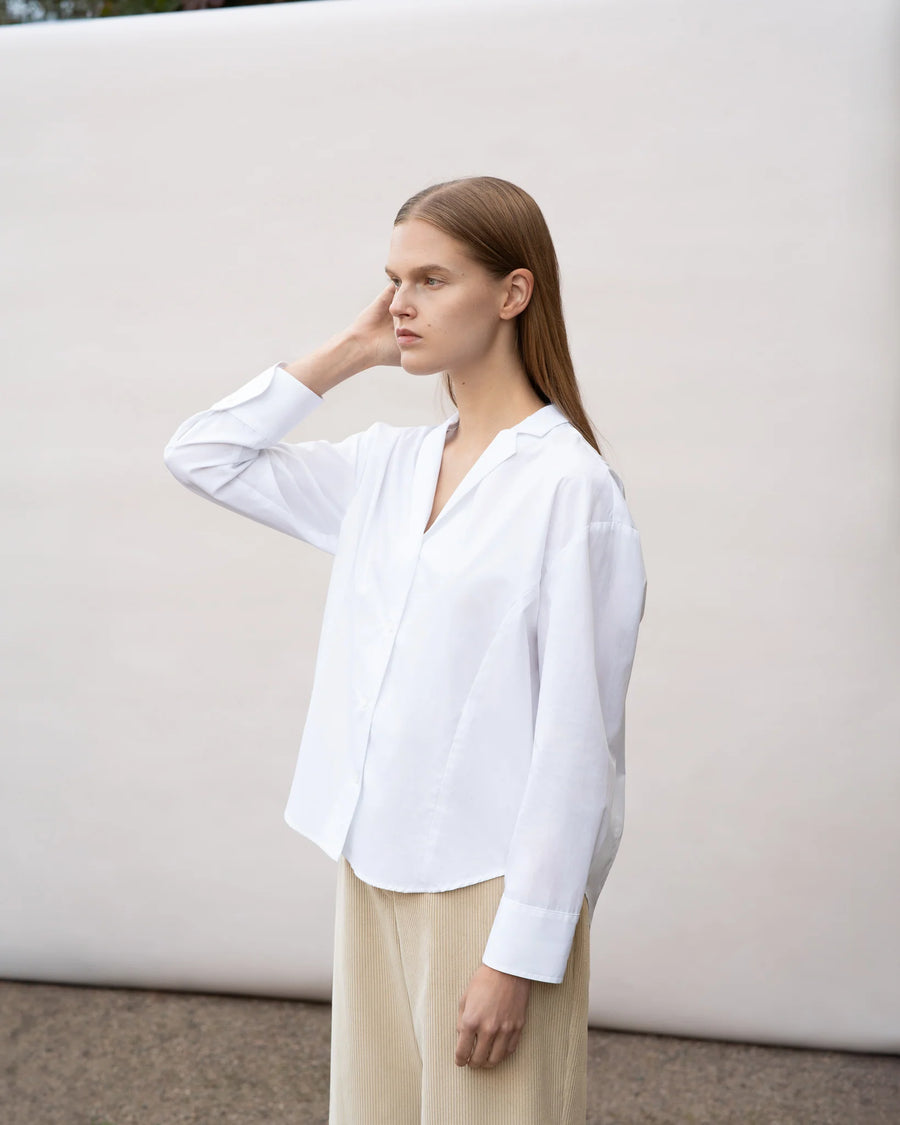 V-neck Cotton Shirt - White