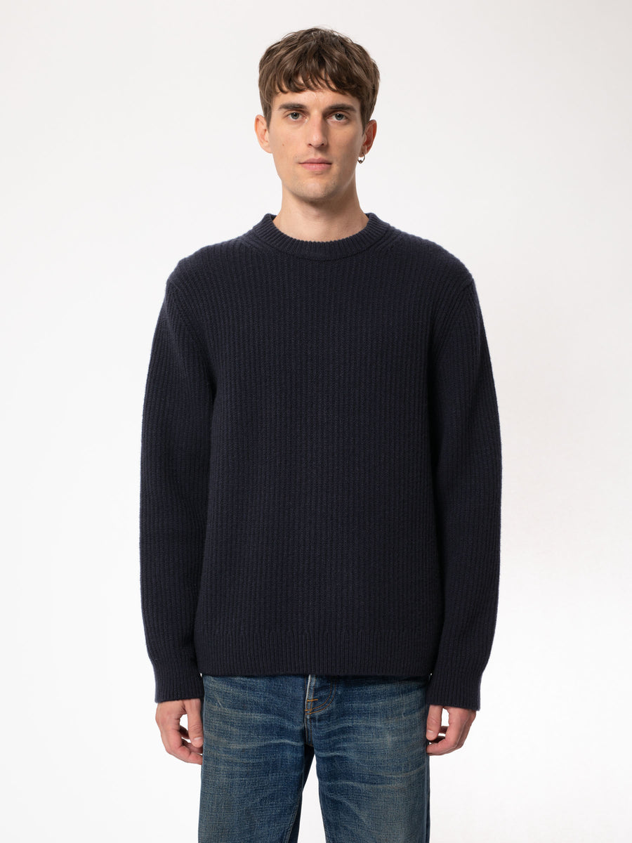 August Rib Wool Sweater - Navy