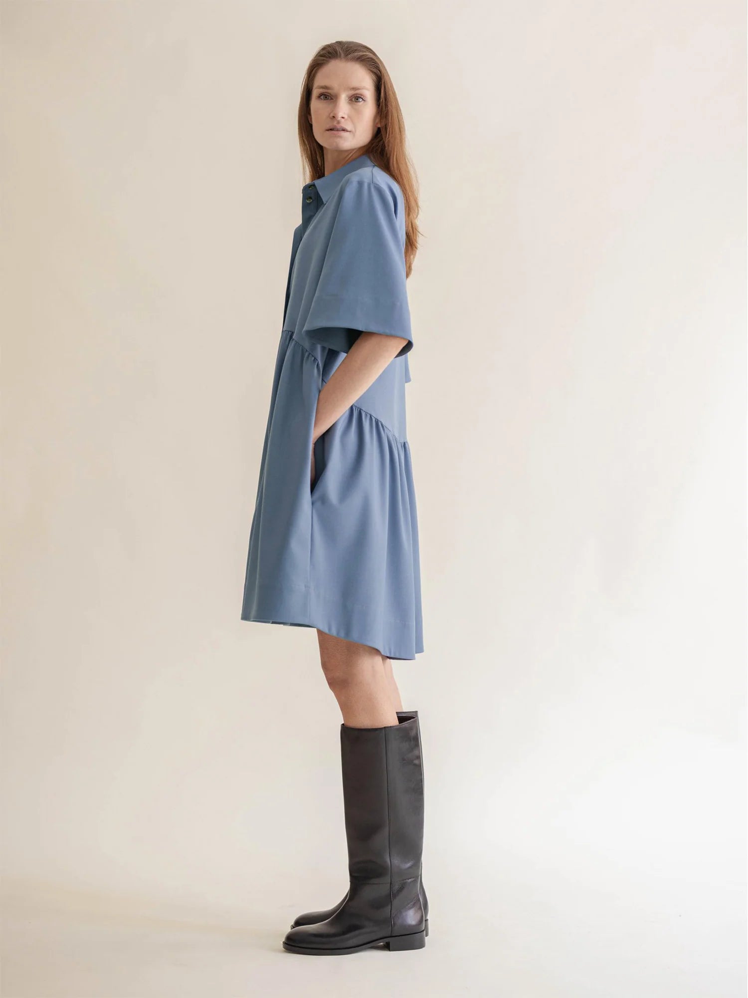 Shirt Dress W/ Collar Dove Blue