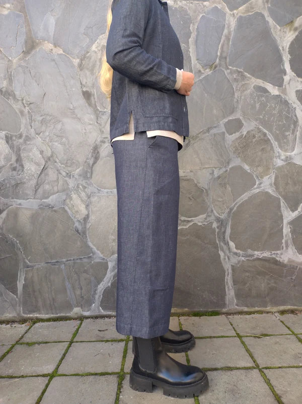GERDA Pellavaculottes - Tumma denimin sininen
