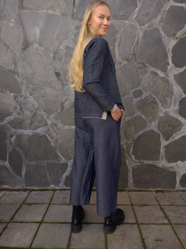 GERDA Pellavaculottes - Tumma denimin sininen