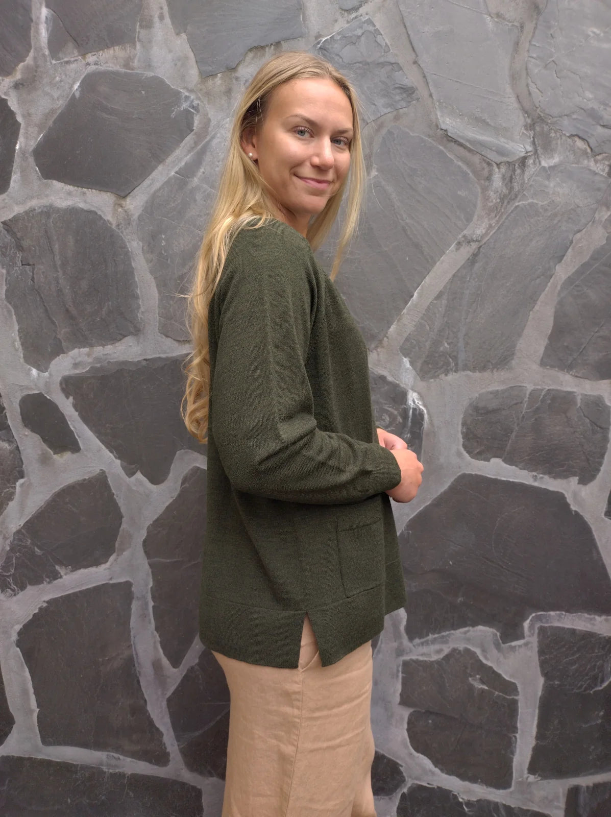 HERMIONE Merinovillatakki - Metsänvihreä
