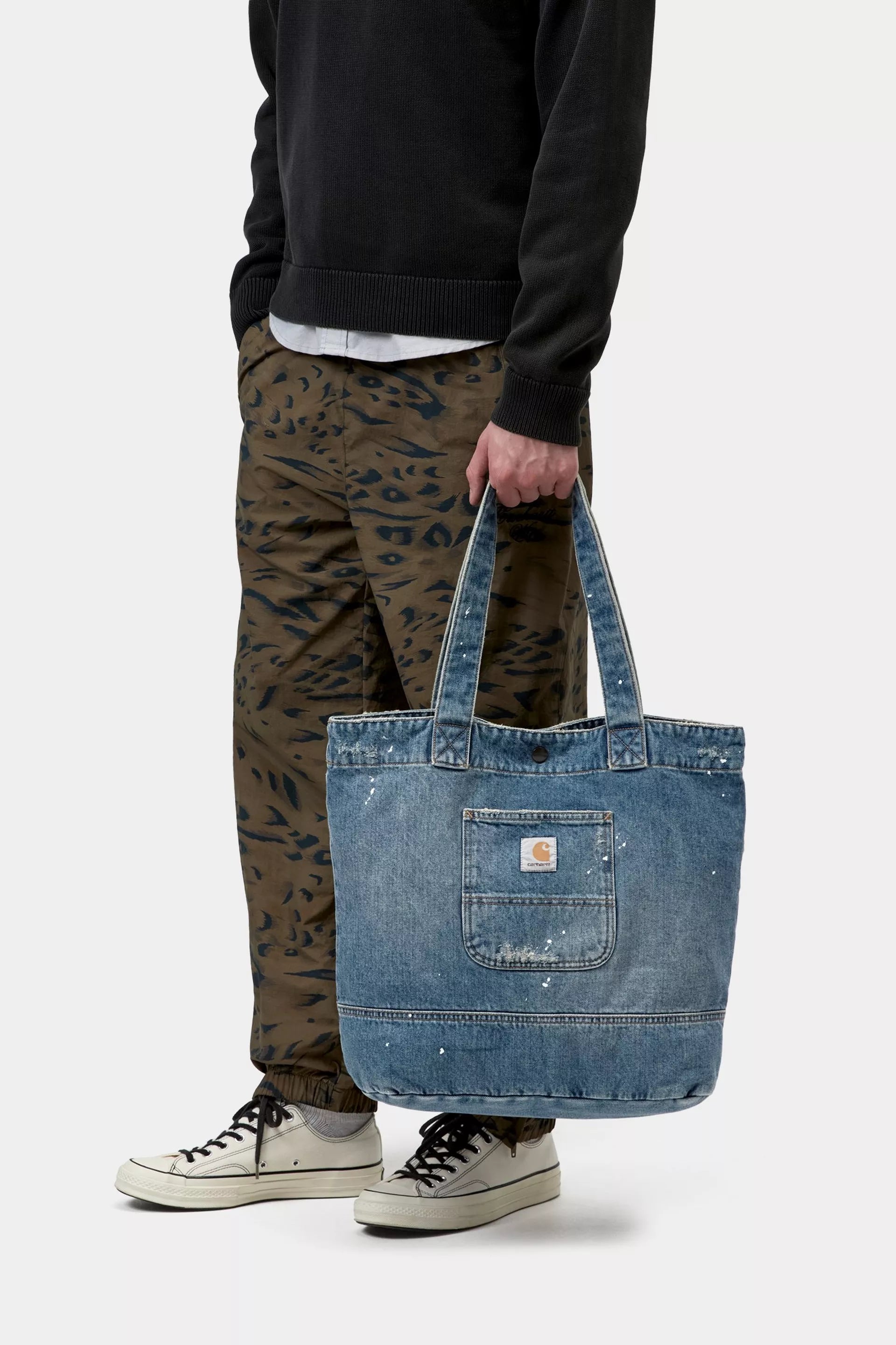 Denim Tote - Blue destroy wash, splatter