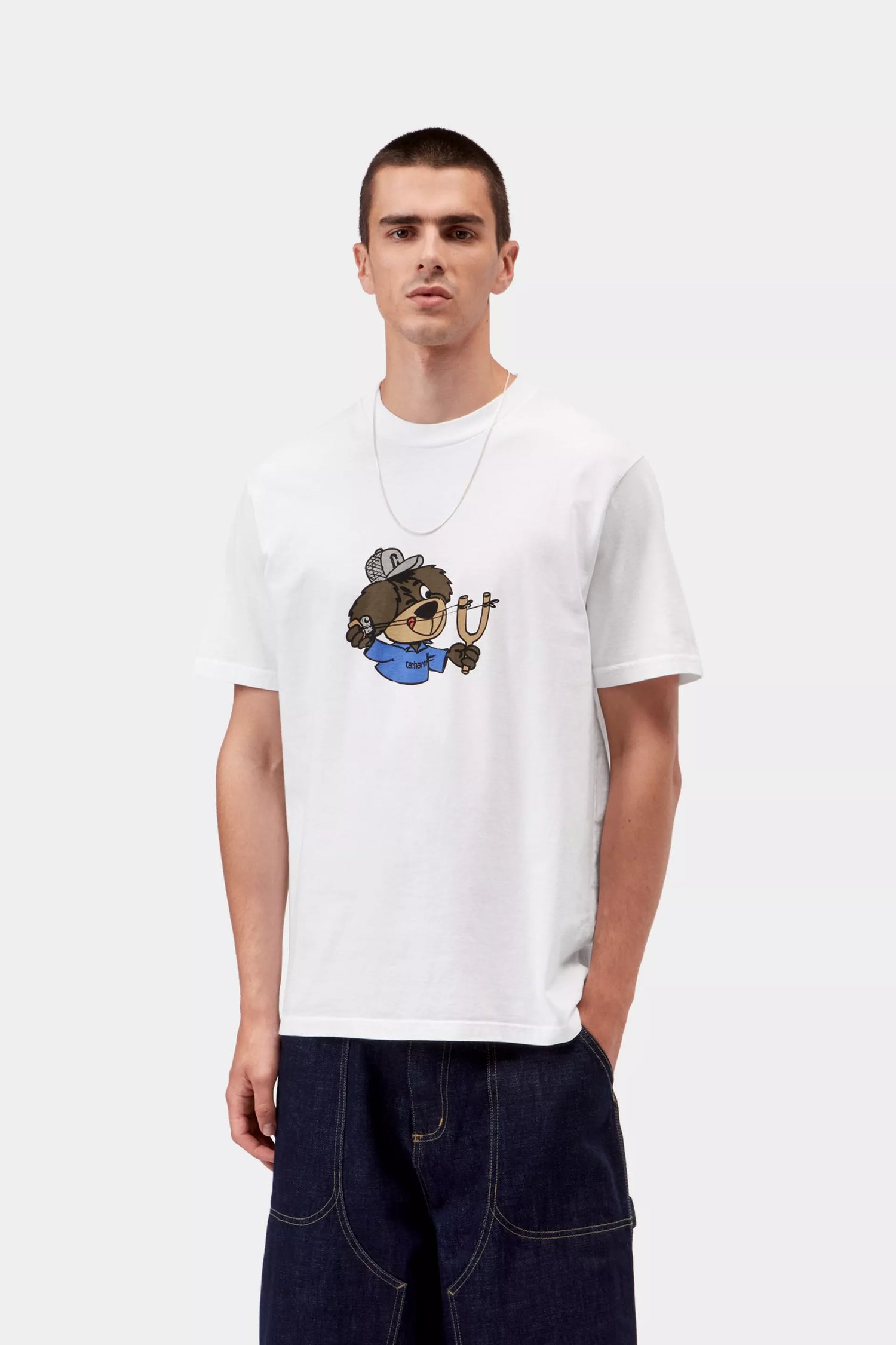 S/S Slingshot T-Shirt - White, Heavy enzyme wash