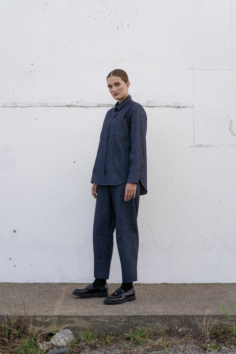 Hemp Denim Barrel Leg Trousers