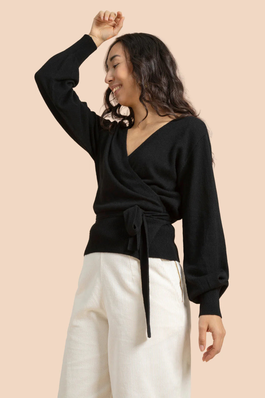 Wool Wrap Cardigan - Black