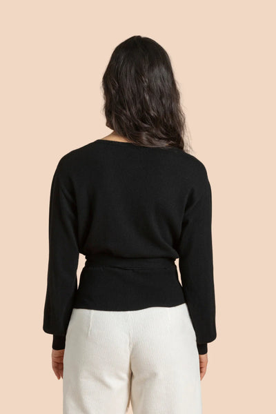 Wool Wrap Cardigan - Black