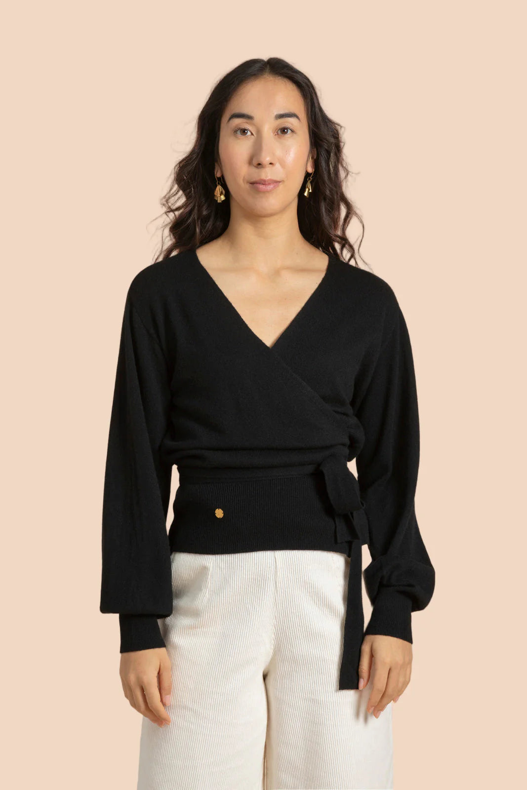 Wool Wrap Cardigan - Black