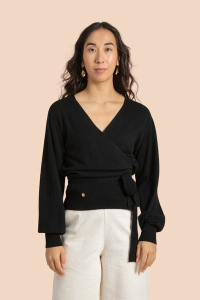 Wool Wrap Cardigan - Black