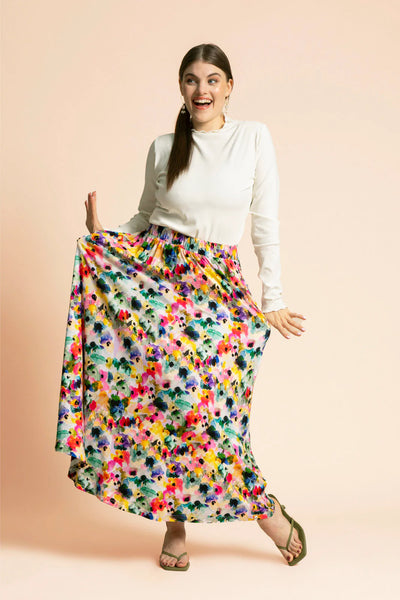 Soft Midi Skirt - Aquarelle Bloom