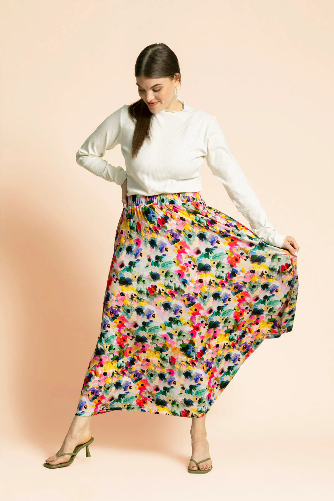 Soft Midi Skirt - Aquarelle Bloom