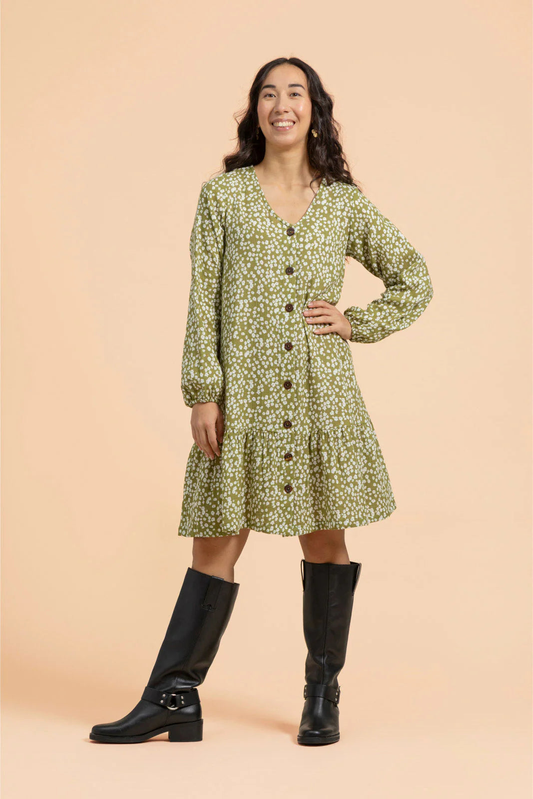Ruffle Button Dress - Flora Olive