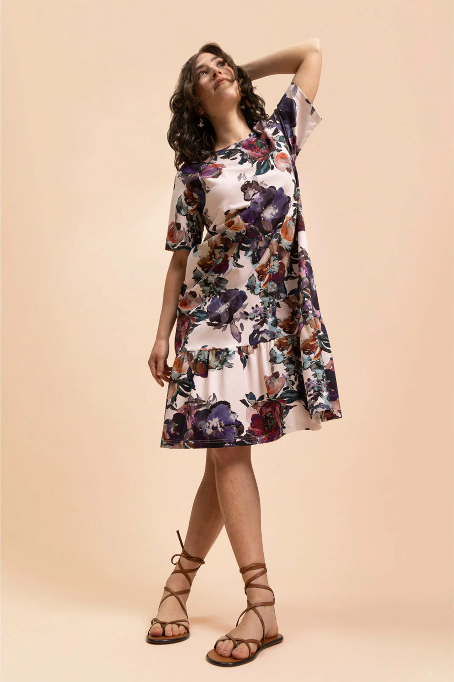Ruffle T-shirt Dress - Roses