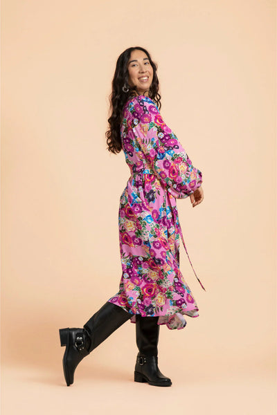 Wrap Midi Dress - Pink Marigold