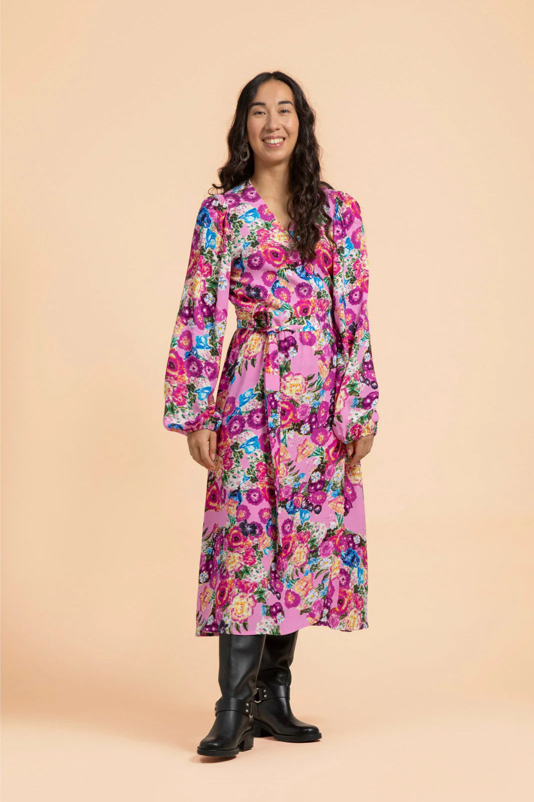 Wrap Midi Dress - Pink Marigold
