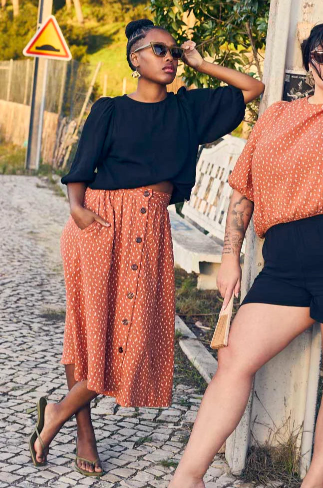 Button Skirt - Vintage Leaf