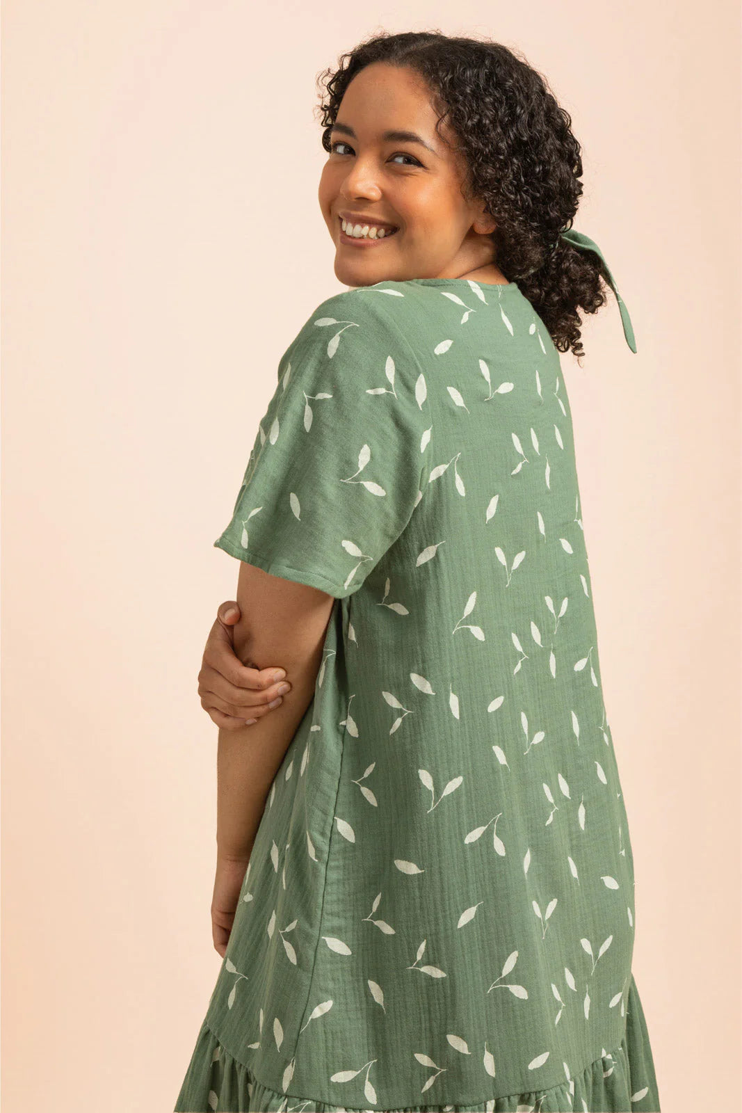 Frill Button Dress - Sage Wind