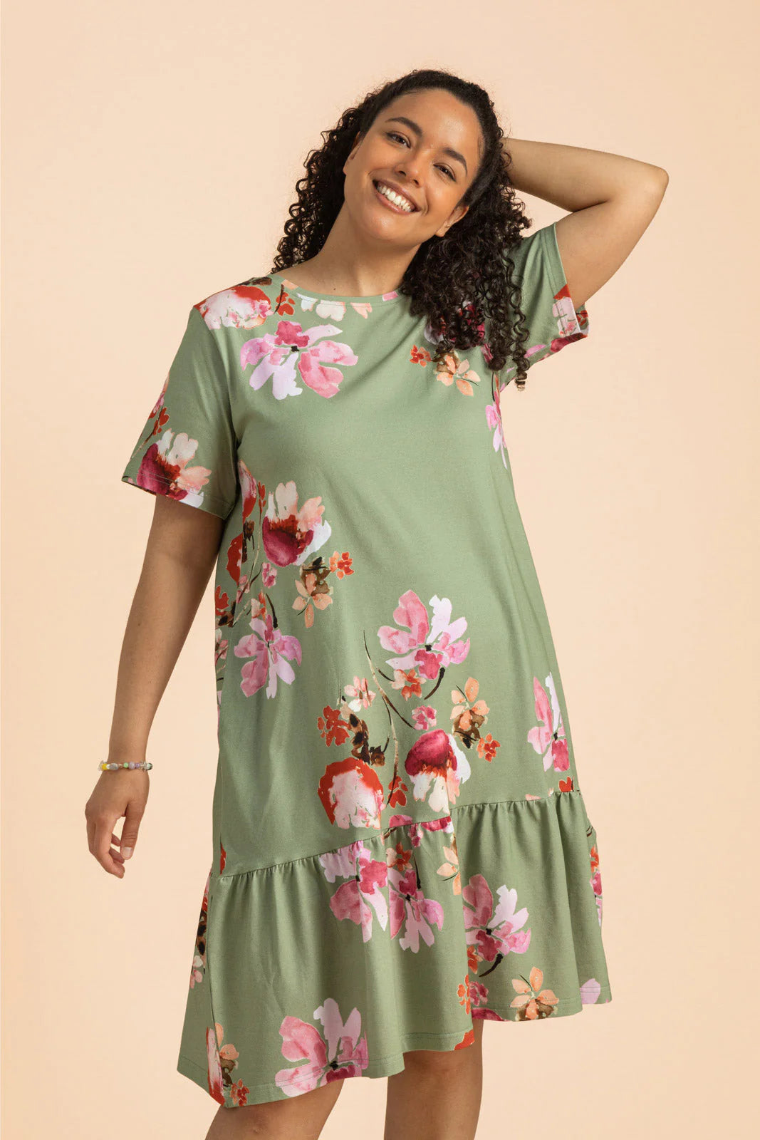 Ruffle T-shirt Dress - Cherry Blossom